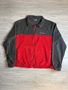 Columbia Fleece Jacket Size XL Charcoal Grey Red Full Zip